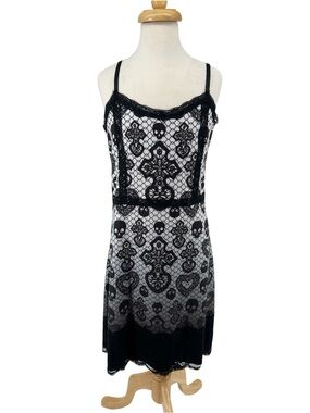 Rat Baby “The Curse” Fishnet, Cross, Skull, and Heart Print Ombre Slip Dress